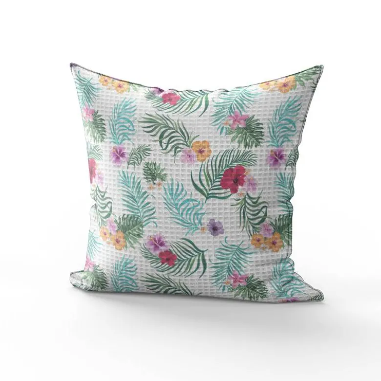 Tissu nid d'abeille motif hibiscus exotique