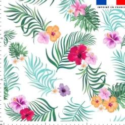 Tissu nid d'abeille motif hibiscus exotique