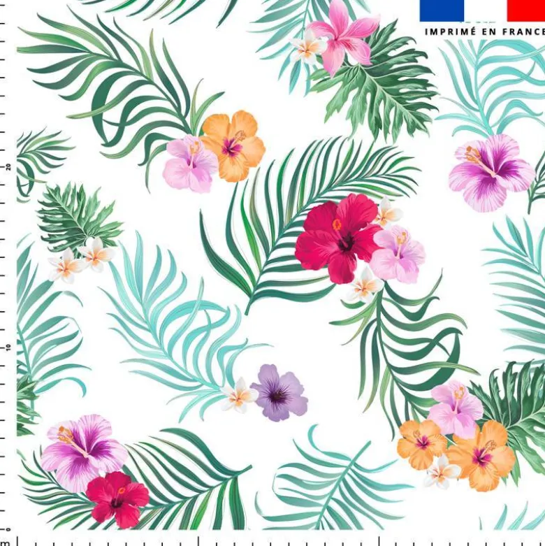 Tissu nid d'abeille motif hibiscus exotique