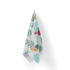 Tissu nid d'abeille motif hibiscus exotique