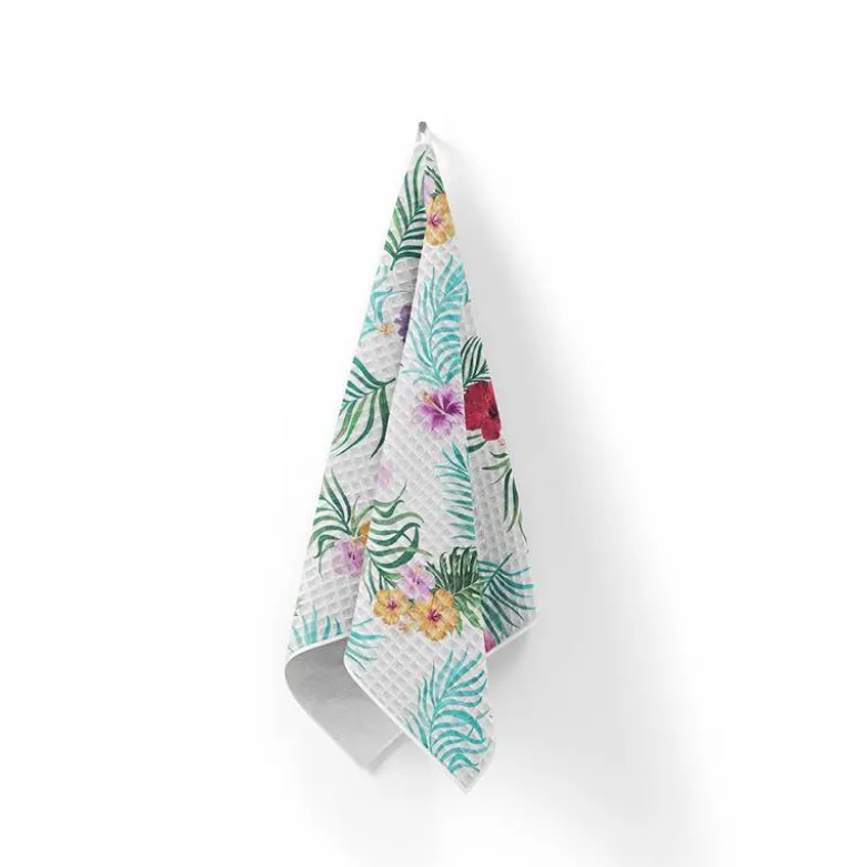 Tissu nid d'abeille motif hibiscus exotique