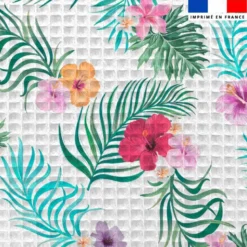 Tissu nid d'abeille motif hibiscus exotique