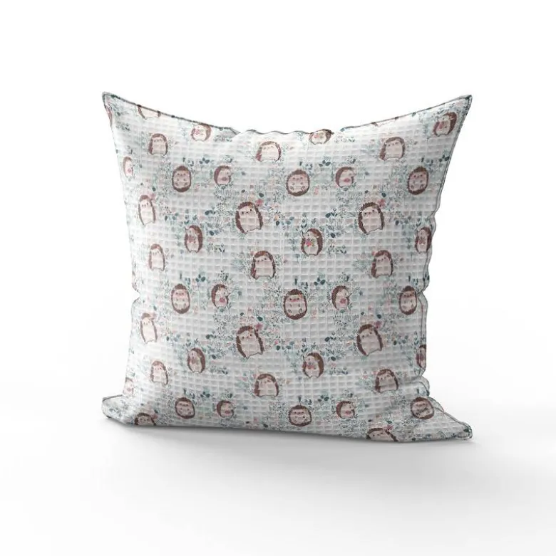 Tissu nid d'abeille motif hérisson et feuilles de printemps