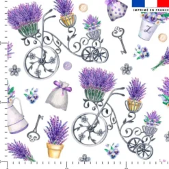 Tissu nid d'abeille motif lavande vintage