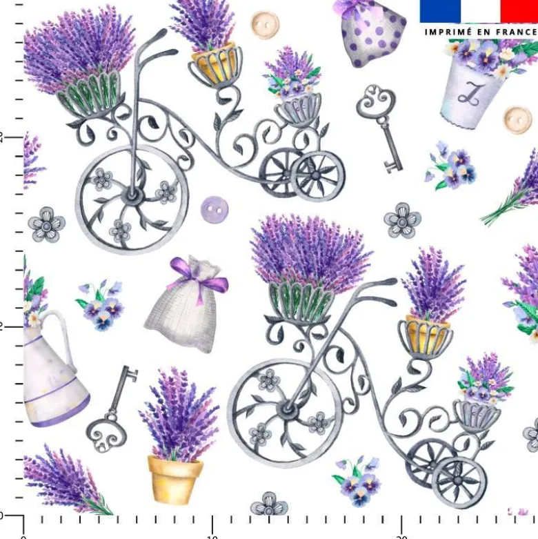 Tissu nid d'abeille motif lavande vintage