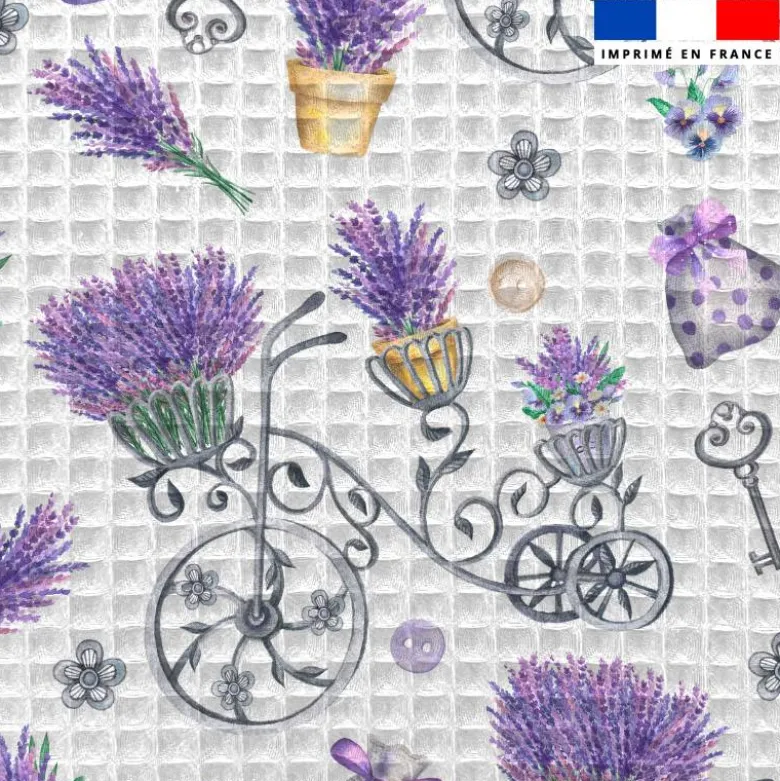 Tissu nid d'abeille motif lavande vintage