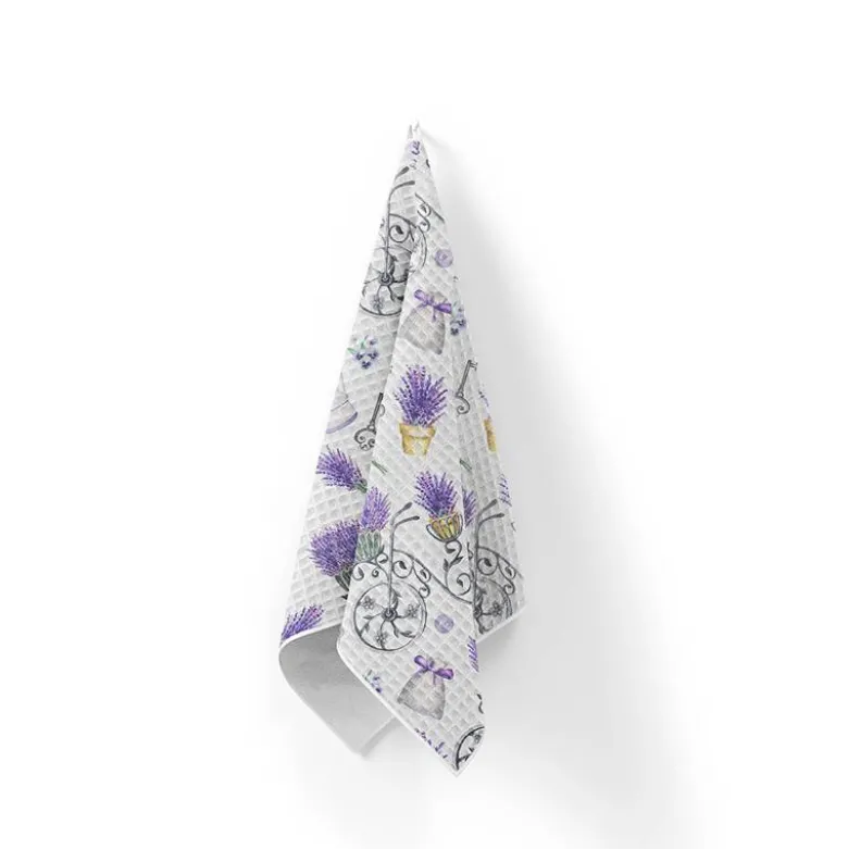 Tissu nid d'abeille motif lavande vintage