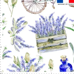 Tissu nid d'abeille motif lavande et vélo
