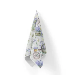 Tissu nid d'abeille motif lavande et vélo