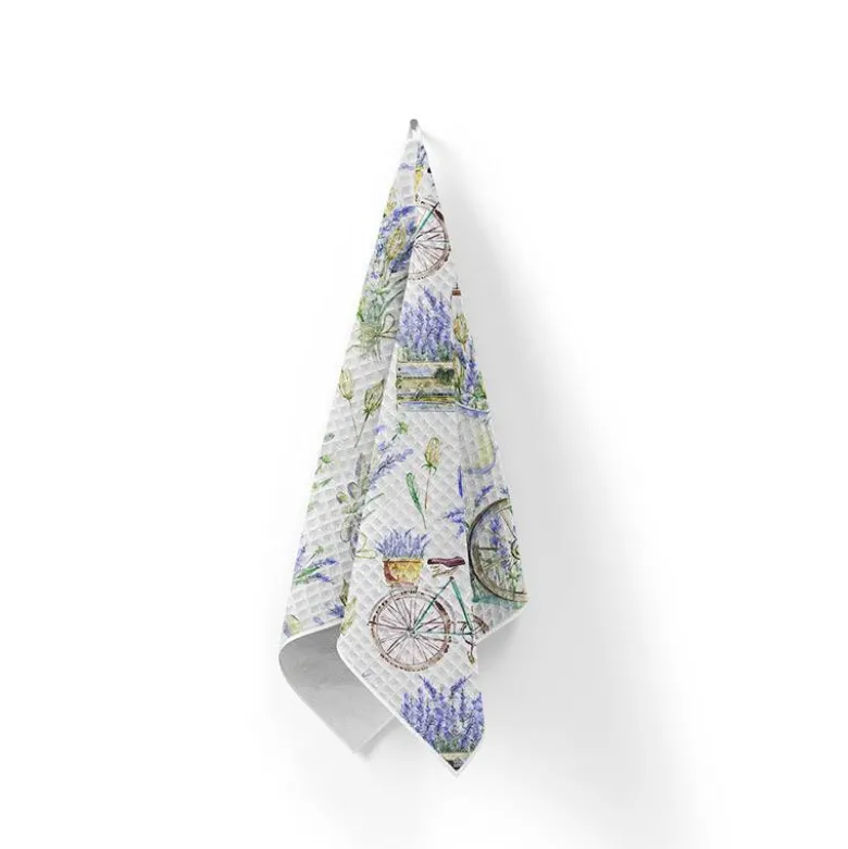 Tissu nid d'abeille motif lavande et vélo