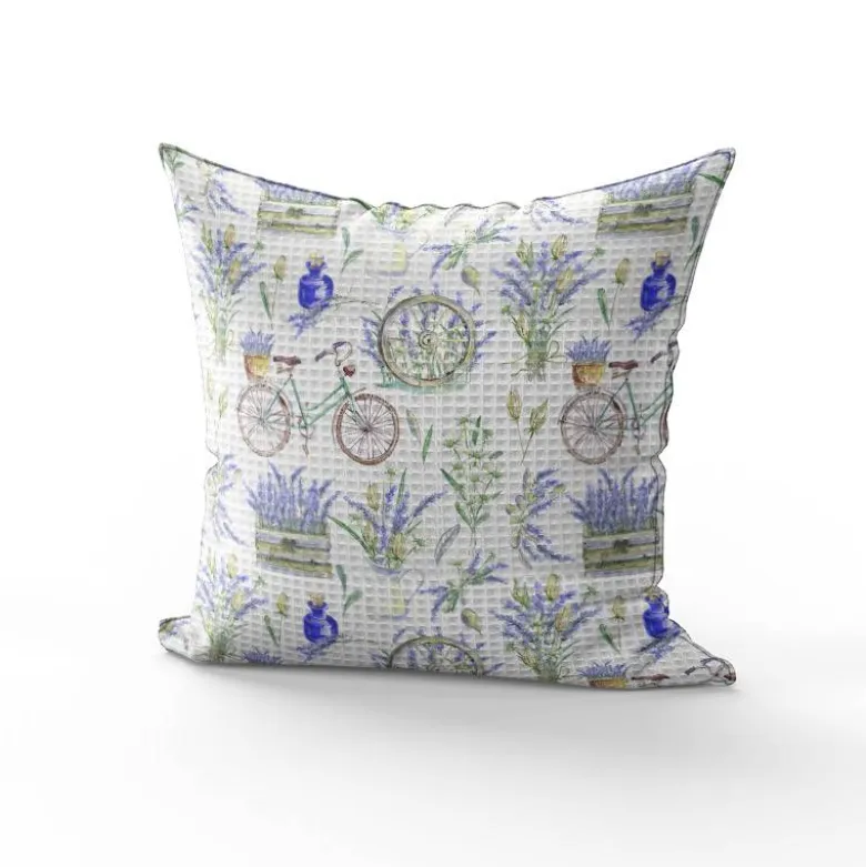 Tissu nid d'abeille motif lavande et vélo