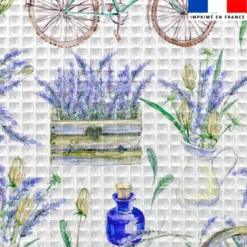 Tissu nid d'abeille motif lavande et vélo
