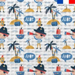 Tissu nid d'abeille motif marin et petit pirate