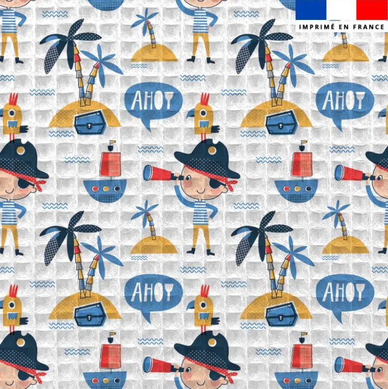 Tissu nid d'abeille motif marin et petit pirate