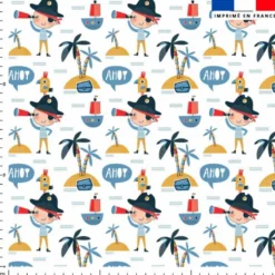 Tissu nid d'abeille motif marin et petit pirate