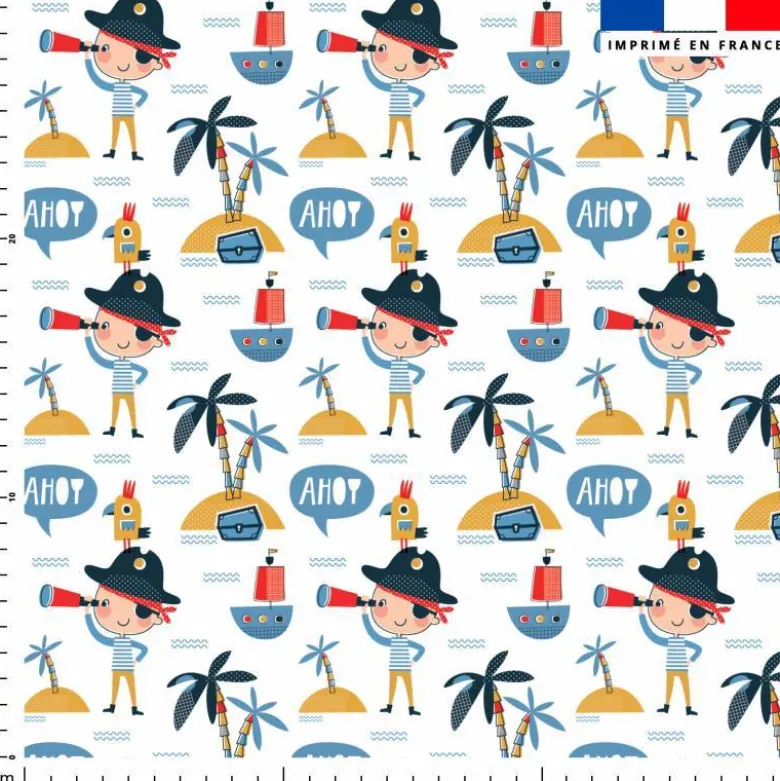 Tissu nid d'abeille motif marin et petit pirate
