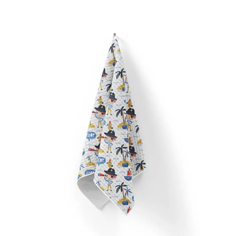 Tissu nid d'abeille motif marin et petit pirate