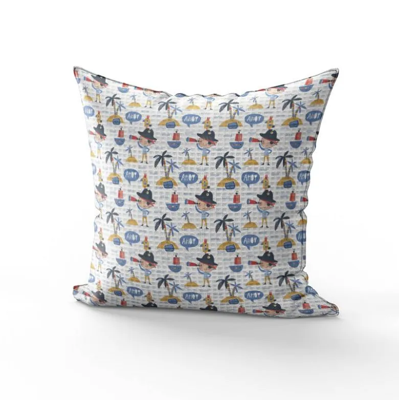 Tissu nid d'abeille motif marin et petit pirate