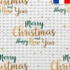 Tissu nid d'abeille motif merry christmas and happy new year