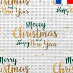 Tissu nid d'abeille motif merry christmas and happy new year