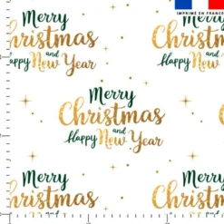 Tissu nid d'abeille motif merry christmas and happy new year