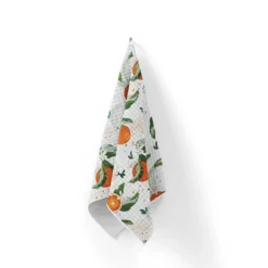 Tissu nid d'abeille motif orange et feuille d'oranger