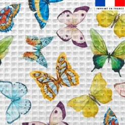 Tissu nid d'abeille motif papillon multicolore