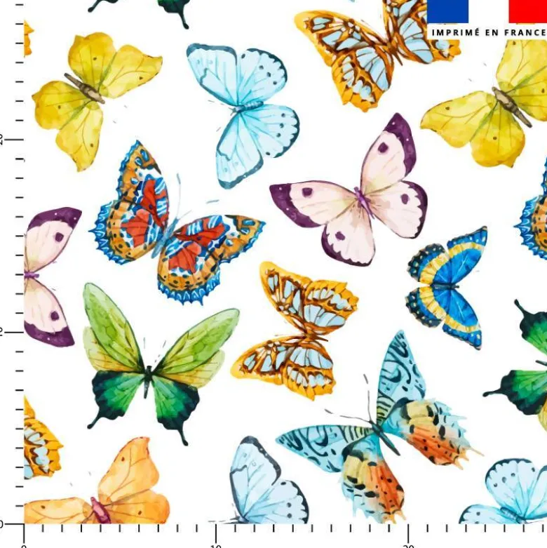 Tissu nid d'abeille motif papillon multicolore