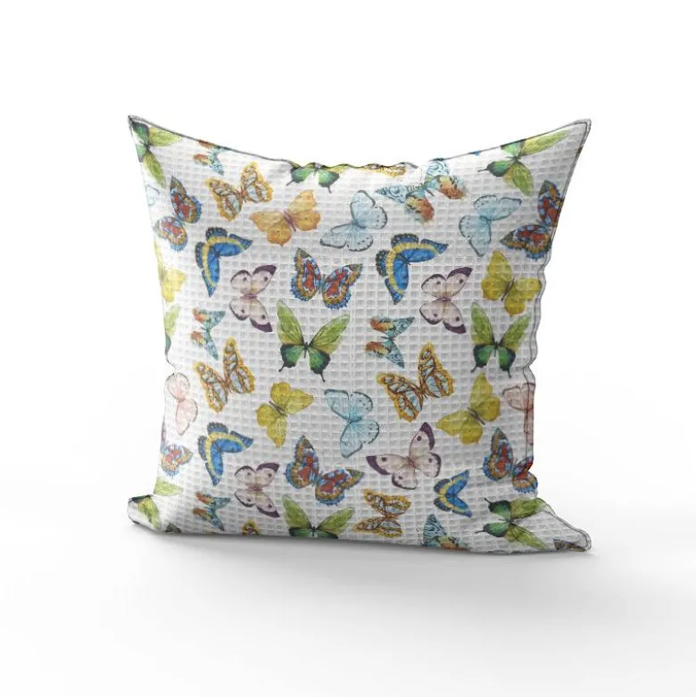 Tissu nid d'abeille motif papillon multicolore