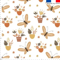 Tissu nid d'abeille motif papillon et botanique