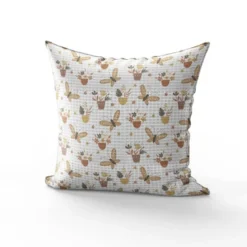 Tissu nid d'abeille motif papillon et botanique
