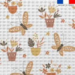 Tissu nid d'abeille motif papillon et botanique