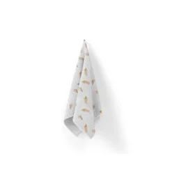 Tissu nid d'abeille motif plume rose et beige