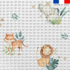 Tissu nid d'abeille motif safari animaux aquarelle