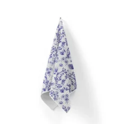 Tissu nid d'abeille motif toile de jouy paysannes bleues