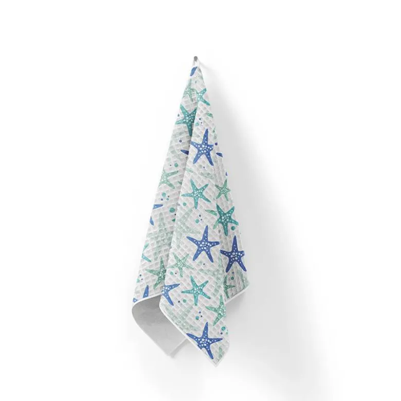 Tissu nid d'abeille motif étoile de mer bleue