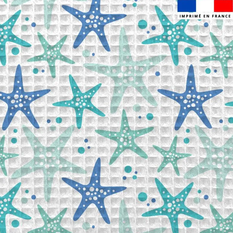 Tissu nid d'abeille motif étoile de mer bleue