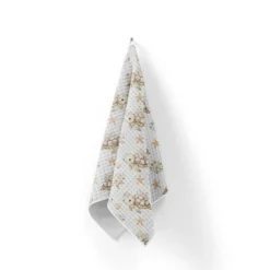 Tissu nid d'abeille motif tortue de mer fleurie
