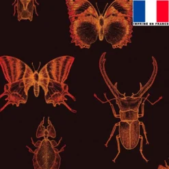 Tissu occultant marron foncé motif insectes orange sanguine