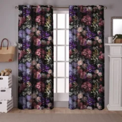 Tissu occultant noir motif dark flower photography
