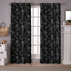 Tissu occultant noir motif dessin visage au trait continu