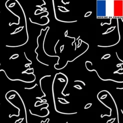 Tissu occultant noir motif dessin visage au trait continu