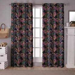 Tissu occultant noir motif jungle pop multicolore