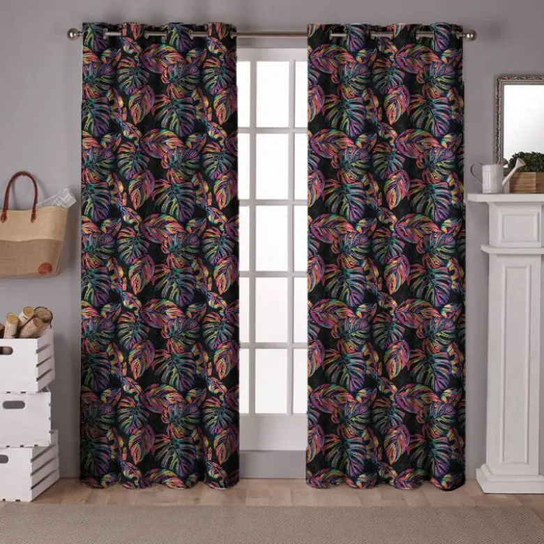 Tissu occultant noir motif jungle pop multicolore