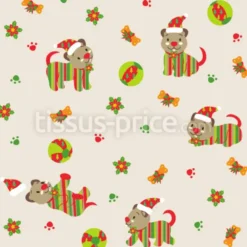Tissu petit chien de Noël personnalisé