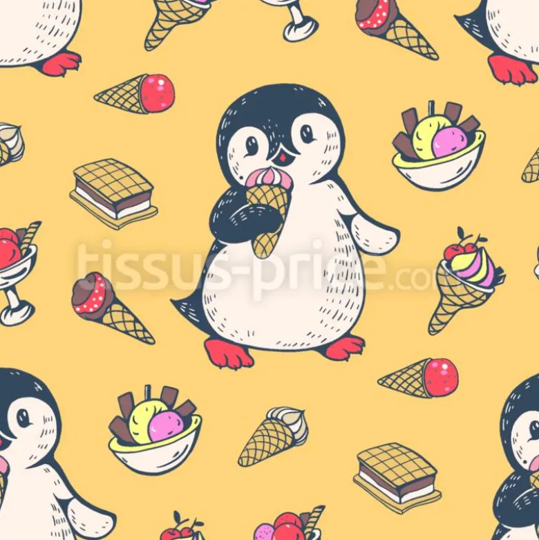 Tissu Pingouin crème glacée personnalisé