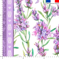 Tissu pour nappe imprimé provençal fleur de lavande - Fond blanc