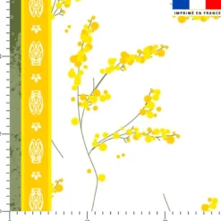 Tissu pour nappe imprimé provençal mimosa - Fond blanc