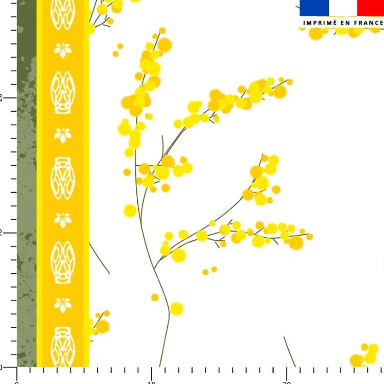 Tissu pour nappe imprimé provençal mimosa - Fond blanc