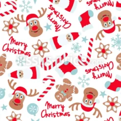Tissu Père Noël, rennes et gourmandises personnalisé